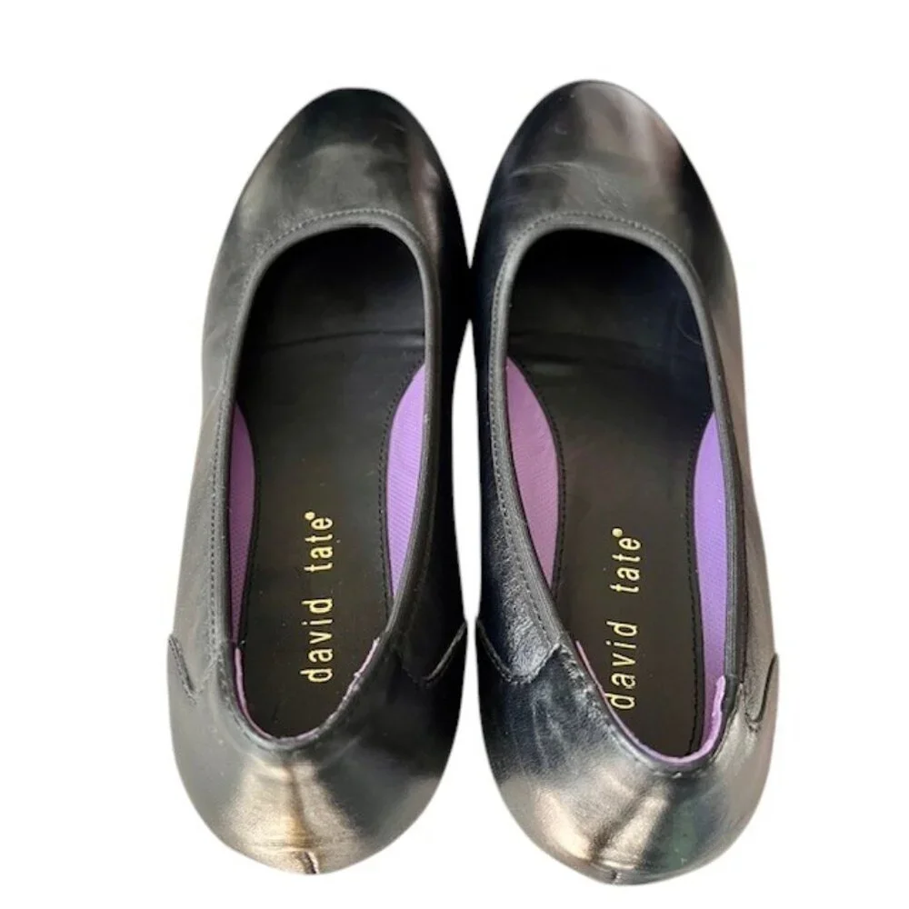David Tate Simona Block Heel Leather Pumps - Black - 10 Wide